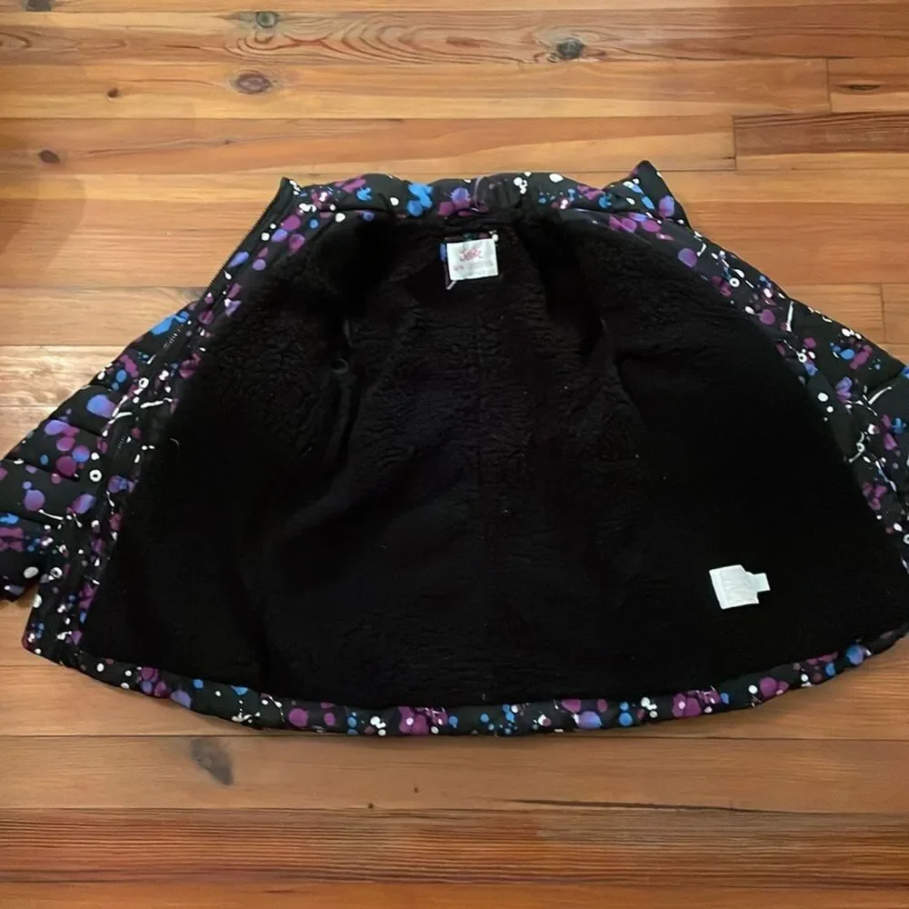 Justice Black Quilted Fleece Lined Coat Jacket Girls 12/14 Full Zip